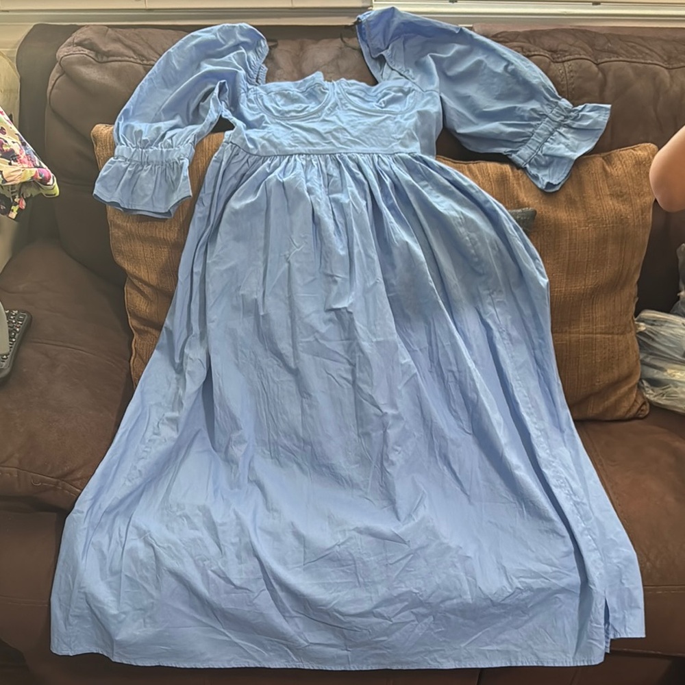 Forever 21 Blue Smocked Sundress with Bishop Sleeves size M